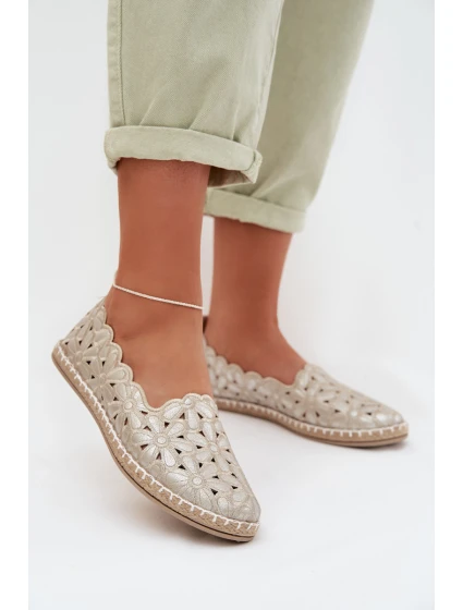 Dámské nazouvací baleríny s květinami zlaté Vennice