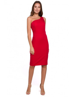 K003 Plášťové šaty s výstřihem na jedno rameno - červené