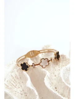 Dámský náramek s květinami, nerezová ocel, zlatá