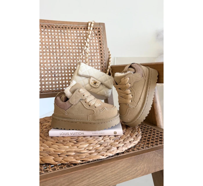 Dětské zateplené sneakers s kožíškem Mireen – béžové