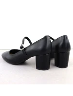 Černé lodičky Sergio Leone na nízkém podpatku s páskem PB176