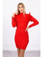 Přiléhavé svetrové šaty s knoflíky červené
