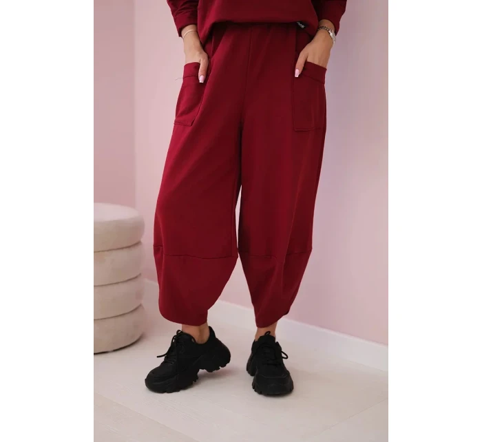 Bavlněná mikina kalhoty set Burgundsko