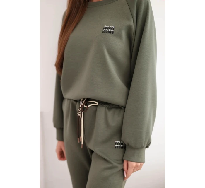 Dámská souprava z viskózy s mikinou a kalhotami khaki masełkowy