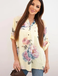 Dámská bavlněná halenka s květinovým vzorem žlutá