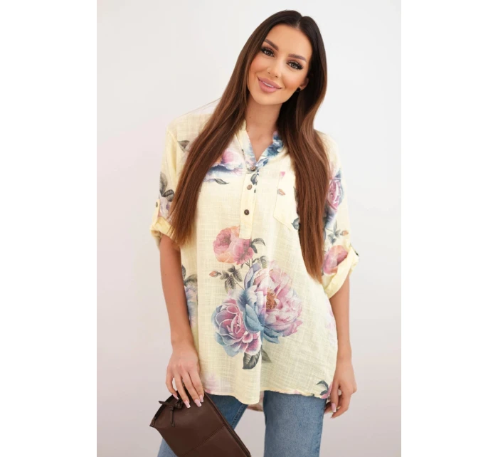 Dámská bavlněná halenka s květinovým vzorem žlutá