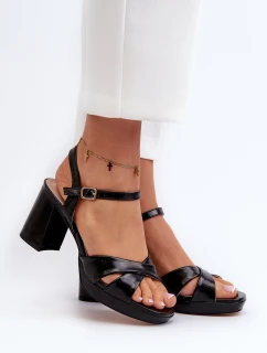 Dámské sandály na podpatku z ekologické kůže černé model 21657968 - EVENTO