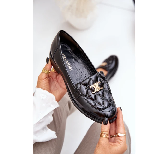 Kožené Lakované Mokasíny Se Zlatou Dekorací Laura 2927 Černé