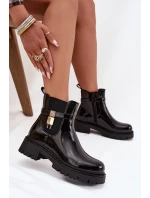 Lakované kotníkové boty s vyhříváním se zlatým detailem černé Talyra