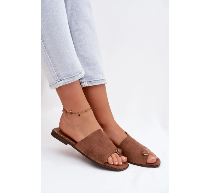 Dámské ploché nazouváky s ozdobným detailem Eko semiš hnědé Selavine Dámské ploché nazouváky s ozdobným detailem Eko semiš hnědé Selavine