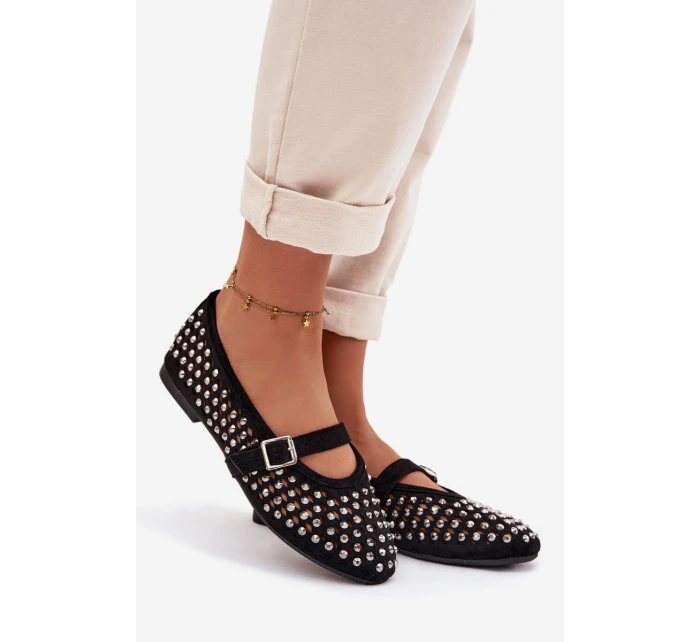 Dámské baleríny s krajkovým vzorem s kamínky a páskem Černé model 21951572 - Boto Dámské baleríny s krajkovým vzorem s kamínky a páskem Černé model 21951572 - Boto