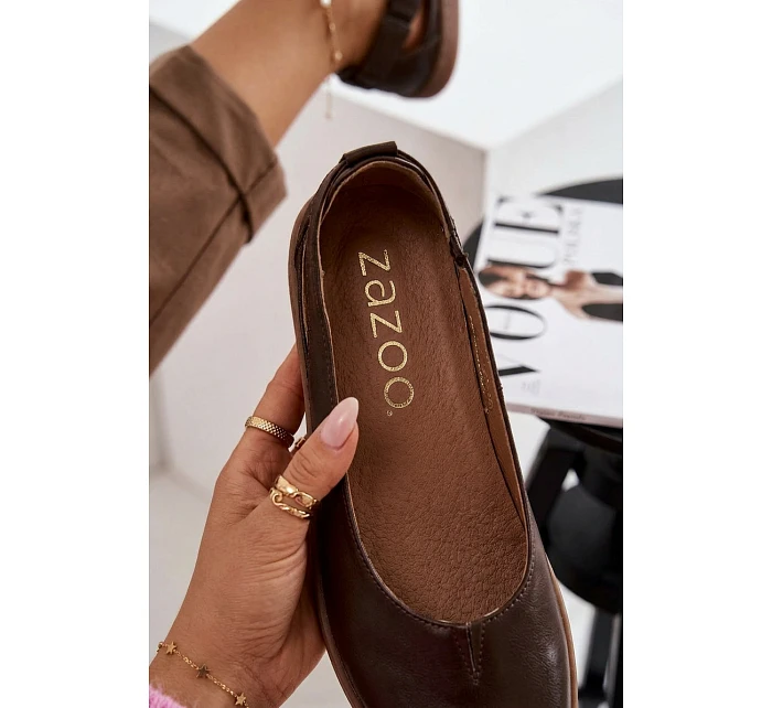 Kožené baleríny Barefoot model 22073665 Čokoládové - Zazoo Kožené baleríny Barefoot model 22073665 Čokoládové - Zazoo
