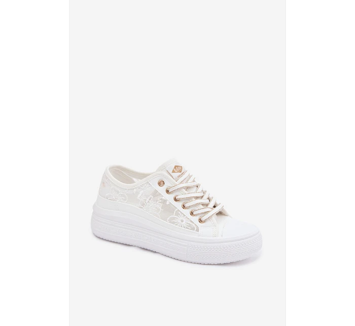 Dámské tenisky s krajkou na platformě Lee Cooper LCW-26-44-4480 Bílé Dámské tenisky s krajkou na platformě Lee Cooper LCW-26-44-4480 Bílé