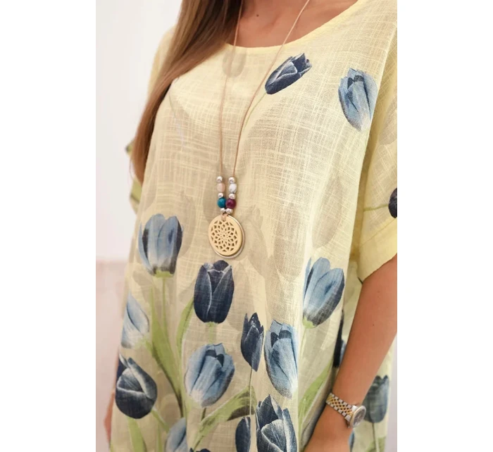Dámská bavlněná košile s květinovým vzorem žlutý Dámská bavlněná košile s květinovým vzorem žlutý