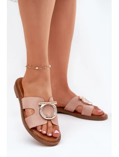Dámské sandály na plochém podpatku s ozdobou Vinceza 17381 béžové