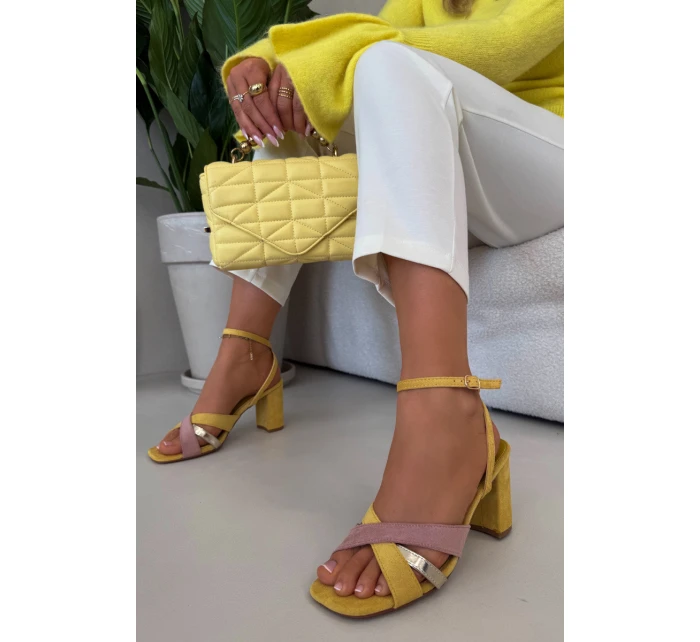Dámské sandály na podpatku s pásky Eko semiš žluté model 21937474 - Boto