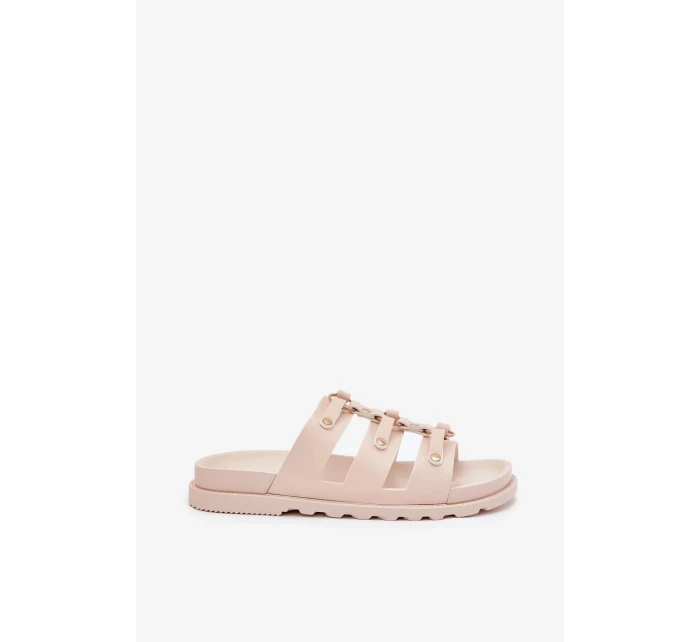 Dámské pantofle s pásky – světle béžové