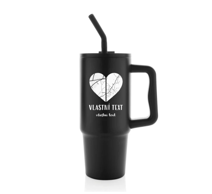 Personalizovaná termoska s barevným víčkem - dvě mapy jako srdce