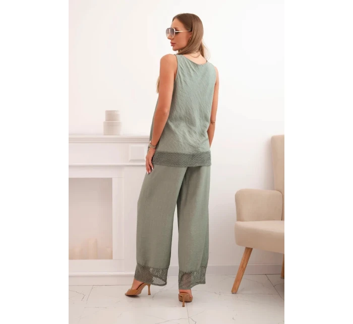 Dámská souprava z top na ramínkách a kalhoty s širokými nohavicemi khaki model 21193178 - K-Fashion