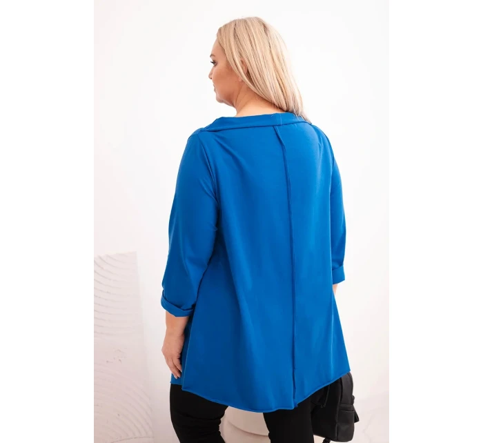 Dámská bavlněná blůza Plus Size asymetrická s ohrnutým rukávem chabrová Dámská bavlněná blůza Plus Size asymetrická s ohrnutým rukávem chabrová