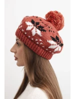 Dámská zimní čepice vlněná s krystaly a vzorem model 21859295 mocca - K-Fashion