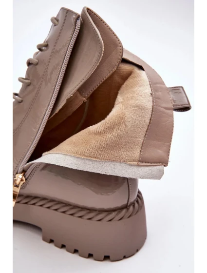 Dámské patentované kotníkové boty s ozdobou, béžová S.Barski Dámské patentované kotníkové boty s ozdobou, béžová S.Barski