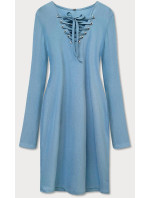 Světle modré vypasované šaty se výstřihem model 16148694 - MADE IN ITALY