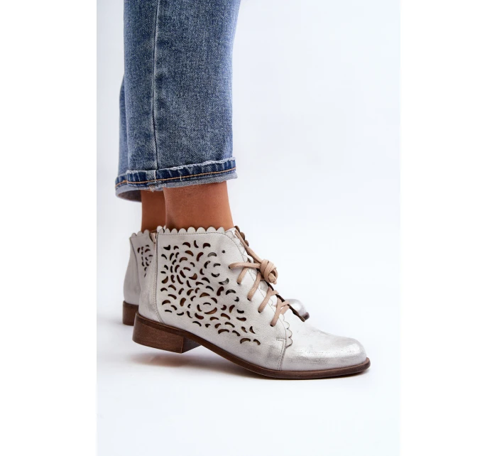 Zazoo 2871 Dámské Botky Šněrovací Stříbrné
