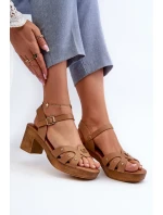 Dámské sandály na podpatku z eko kůže hnědé model 21657996 - EVENTO Dámské sandály na podpatku z eko kůže hnědé model 21657996 - EVENTO