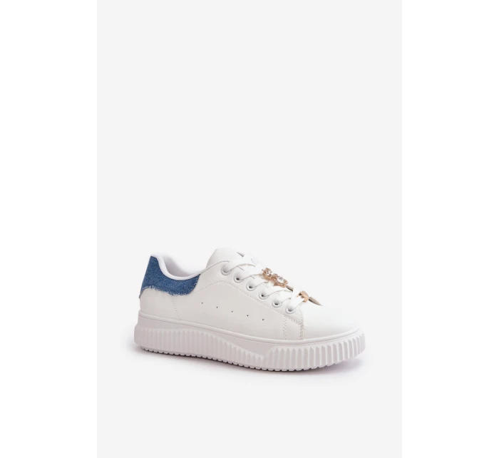 Nízké Tenisky Z Eko Kůže S Připevněnými Dekoracemi Bílá-Modrá Cillione Nízké Tenisky Z Eko Kůže S Připevněnými Dekoracemi Bílá-Modrá Cillione