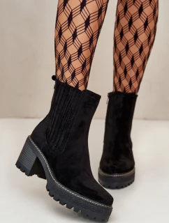 Dámské botky na podpatku z eko semiše zateplené černé model 21668954 - Boto