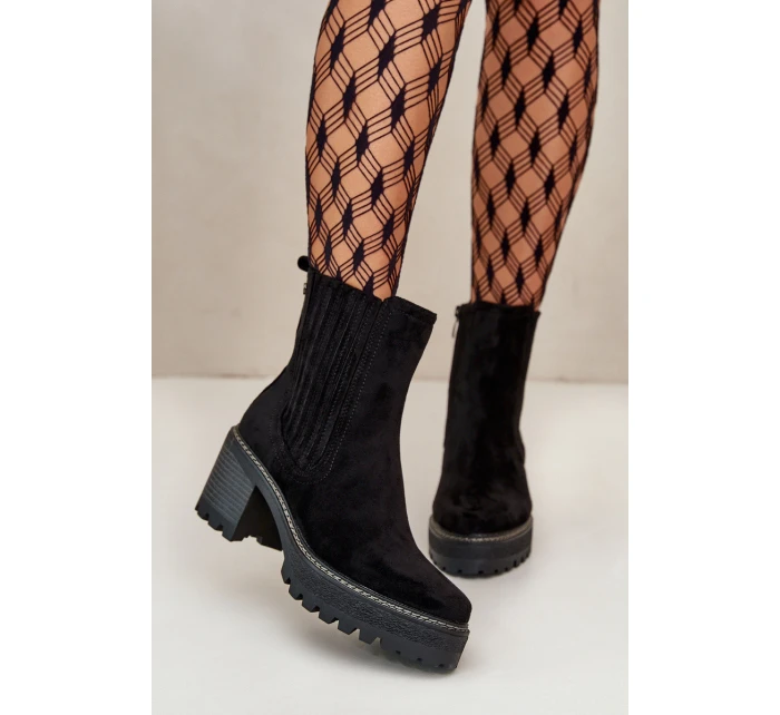 Dámské botky na podpatku z eko semiše zateplené černé Nevitas
