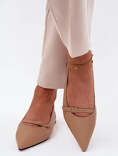 Kožené sandály na nízkém podpatku Maciejka K7449-04 tmavě béžové