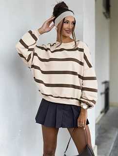 Dámská oversize mikina s pruhy, béžová, FashionStreet BY1566