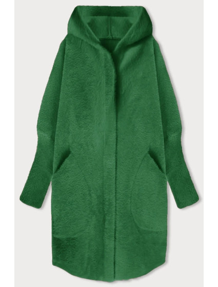 Tmavě zelený dlouhý vlněný přehoz přes oblečení typu alpaka s kapucí model 19012671 - MADE IN ITALY
