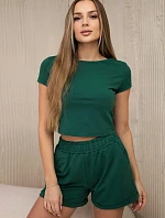 Bavlněná souprava s kraťasy tmavě zelená