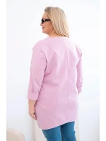 Dámská blůza Plus Size s delším zadním dílem a dlouhým rukávem tmavě růžová