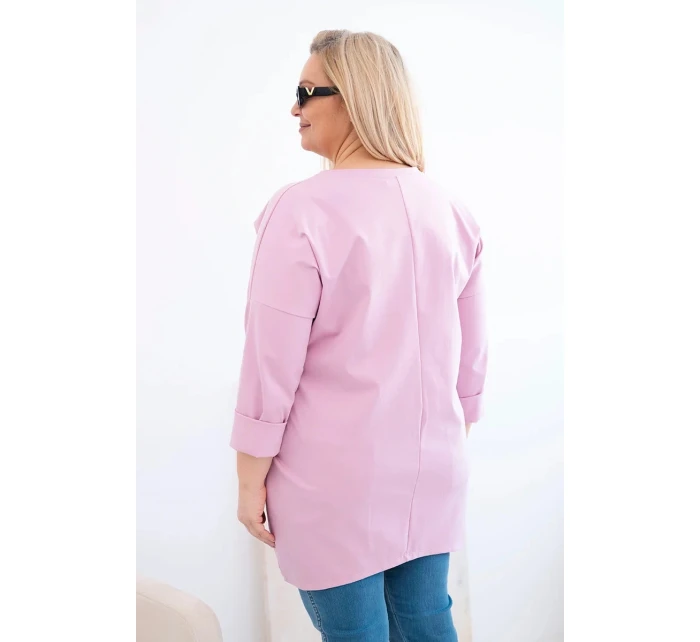 Dámská blůza Plus Size s delším zadním dílem a dlouhým rukávem tmavě růžová