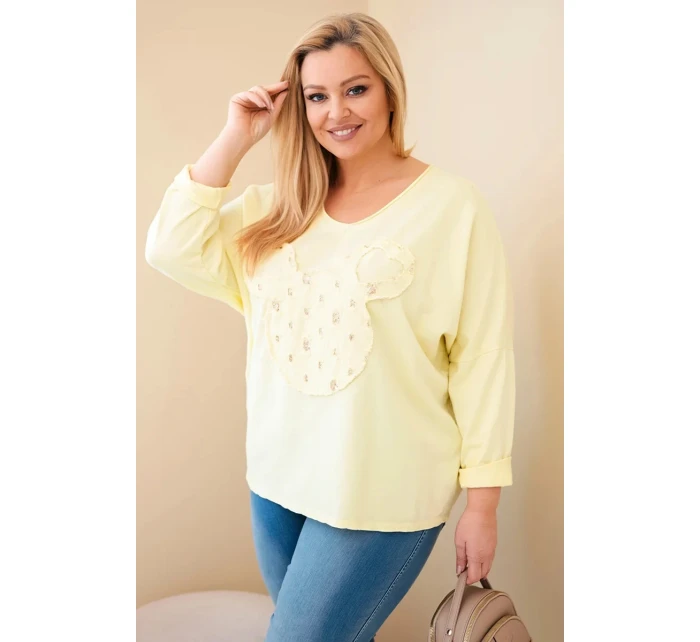 Dámská bavlněná blůza Plus Size s výstřihem do V žlutá Dámská bavlněná blůza Plus Size s výstřihem do V žlutá