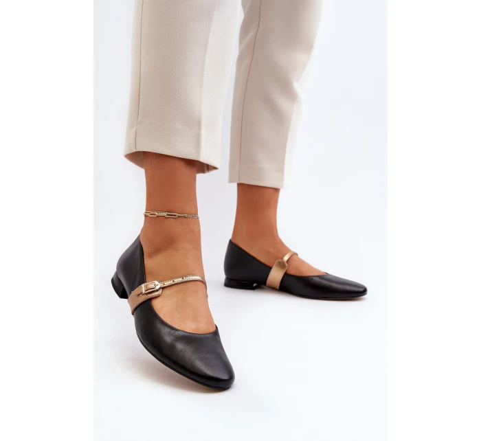 Dámské kožené baleríny na plochém podpatku model 21651882 černé - Laura Messi