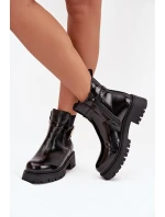 Lakované kotníkové boty s vyhříváním se zlatým detailem černé Talyra