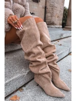 dámské kozačky na podpatku béžové model 21713439 - Boto