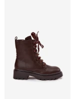 dámské boty s ozdobným šněrováním čokoládové model 21715070 - Boto