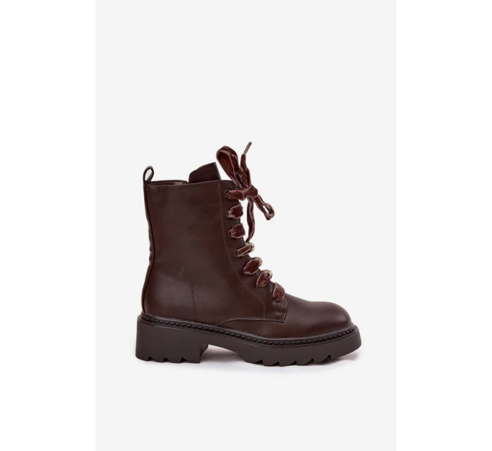 dámské boty s ozdobným šněrováním čokoládové model 21715070 - Boto