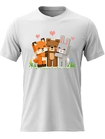 Pánské bavlněné tričko s potiskem - PIXELOVÁ ZVÍŘÁTKA - bílé