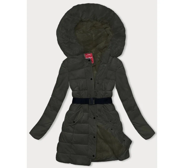 Péřová dámská zimní bunda v army barvě (2M-007)