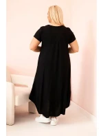 Dámské šaty plus size s krátkým rukávem a volánem z lehké viskózy černá Dámské šaty plus size s krátkým rukávem a volánem z lehké viskózy černá