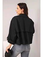 Dámská jarní bavlněná bunda model 22084767 na knoflíky s límcem černá - K-Fashion