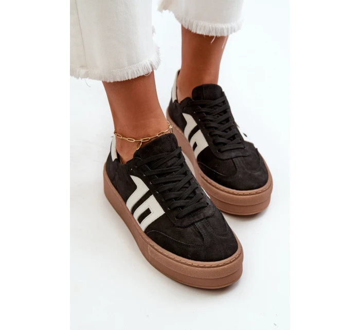 Dámské kožené tenisky na platformě černé Zazoo N1095S2 Dámské kožené tenisky na platformě černé Zazoo N1095S2
