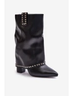 Zateplené boty s ohrnutým svrškem na podpatku černé Tamalis Zateplené boty s ohrnutým svrškem na podpatku černé Tamalis